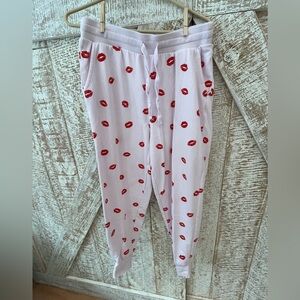 Women’s Pink Joggers with Red Lip Print Size Medium Cotton